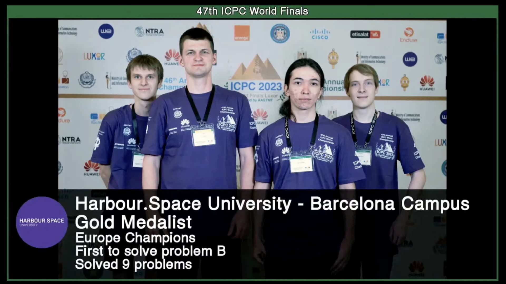 The 47th ICPC Gold Medalists - Yahor Dubovik, Batyr Sardarbekov, Sergei Zolotarev and Kamil Debowski (coach)