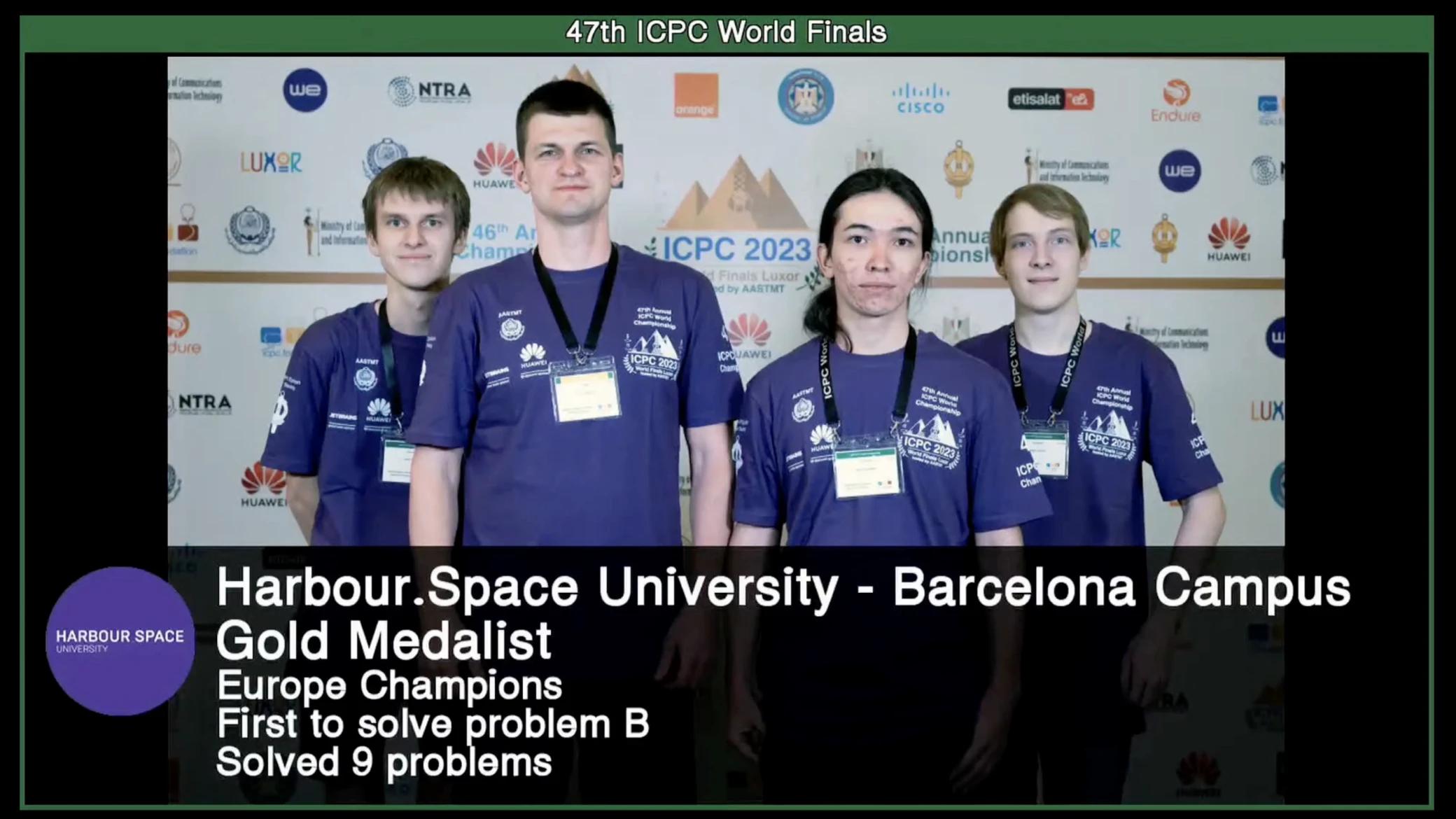 The 47th ICPC Gold Medalists - Yahor Dubovik, Batyr Sardarbekov, Sergei Zolotarev and Kamil Debowski (coach)