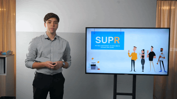 Nazareno Clemente pitching his startup, SUPR