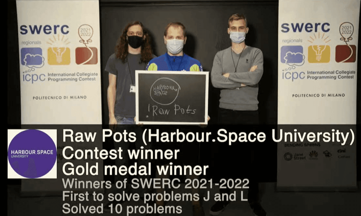 Harbour.Space students and SWERC winners: Marco Meijer, Danil Zashikhin and Maksym Oboznyi